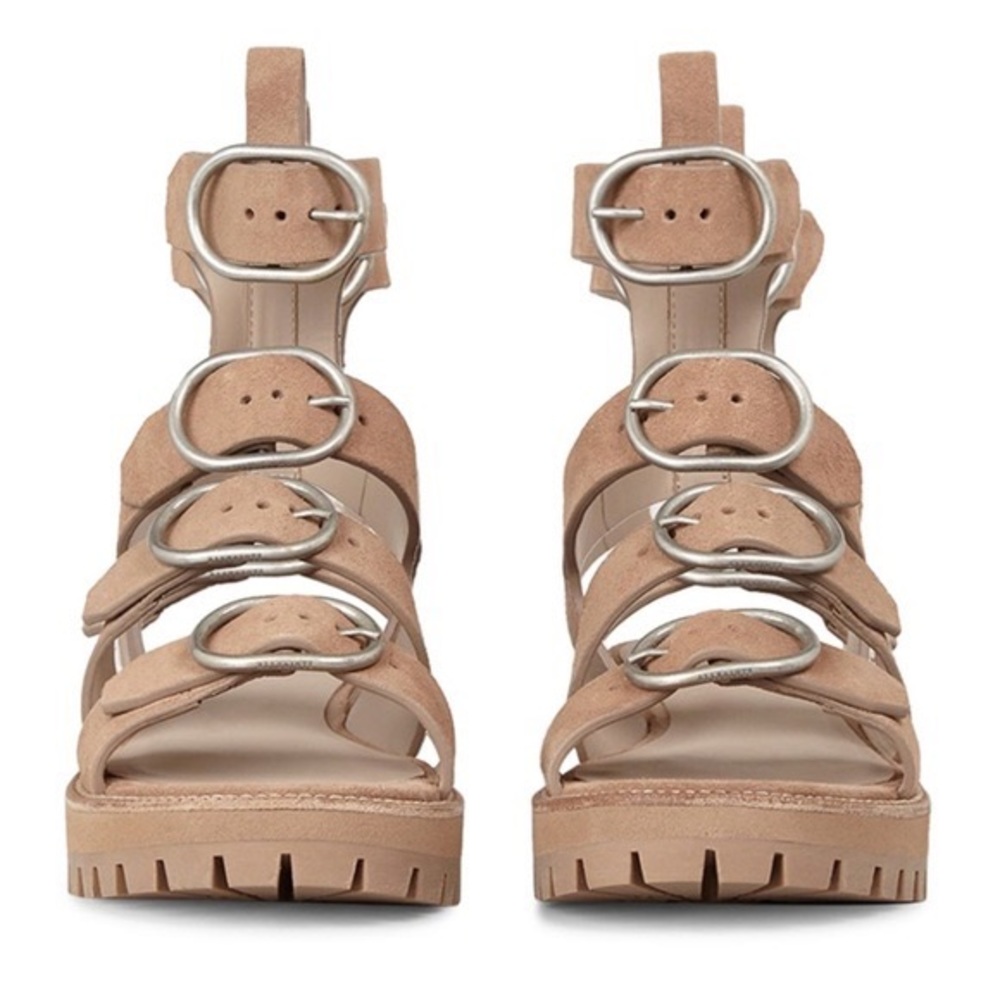 ALL SAINTS - Strappy chunky platform heel leather nude sandals. Sz 38 (size 7.5)